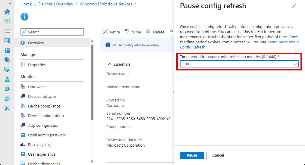 Config Refresh pause period setting in Intune